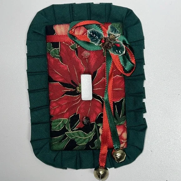 2 Vtg Handmade Christmas Poinsettias Light Switch Covers Single & Double Set NEW - Picture 6 of 7